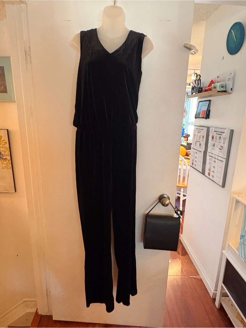 Black Velvet V-Neck Sleeveless Jumpsuit